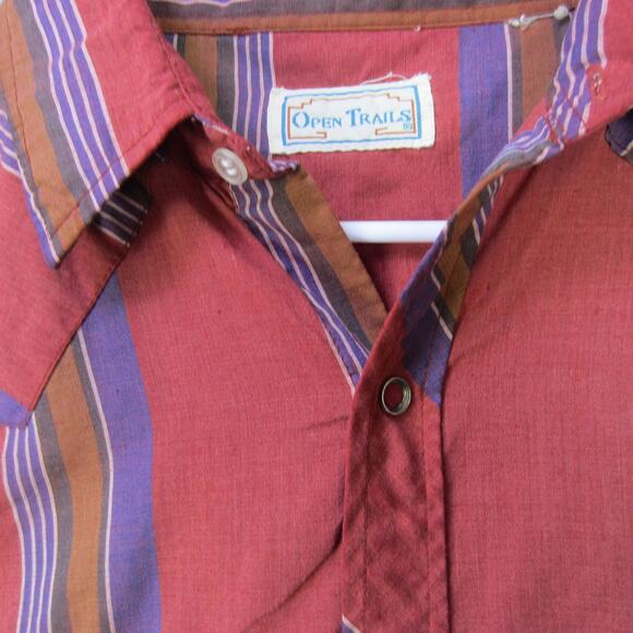 Vintage Open Trails Shirt Mens Medium Red Striped Western Pearl Snap Cowboy 90s - Picture 4 of 12